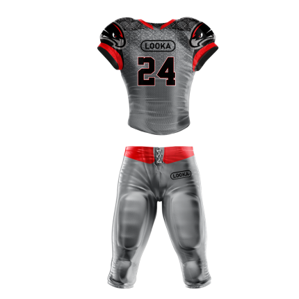 Gray, Red & Black American Football Uniform Design with Number 24 and Looka Branding