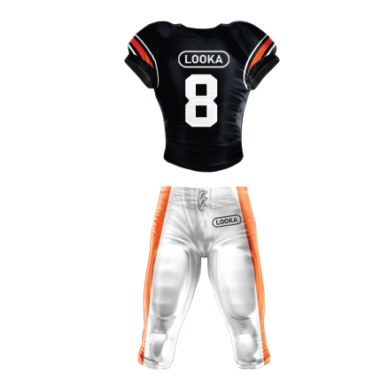 Black Jersey & White Pants Football Uniform with Orange Accents