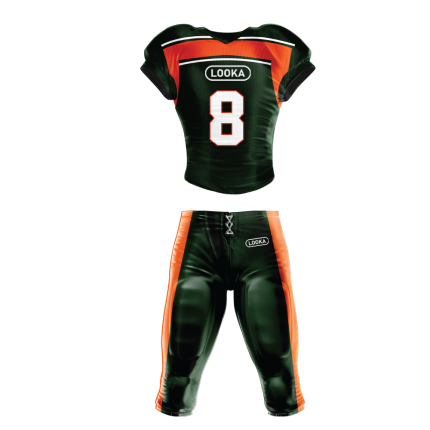 Dark Green Football Uniform with Orange Accents and White Details